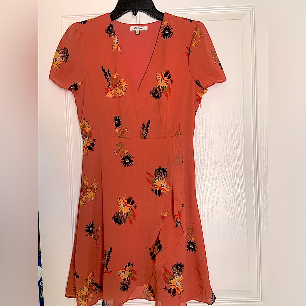 Madewell Peach/Coral Floral Wrap Dress Small